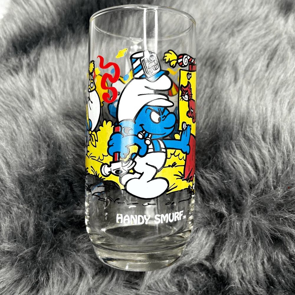 VINTAGE Smurfs Collectors Drinking‎ Glass Tumbler | Handy Smurf